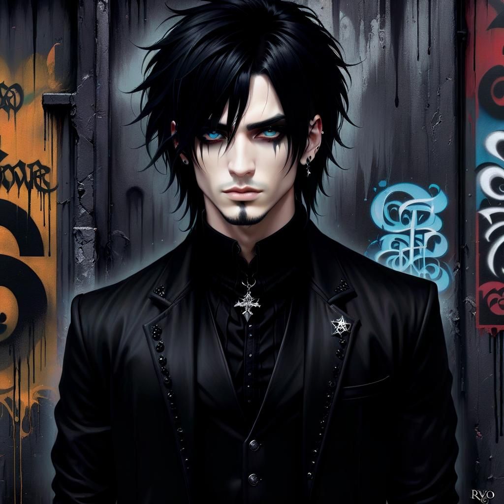 Dark Portrait of Emo Goth Man - AI Generated Artwork - NightCafe Creator