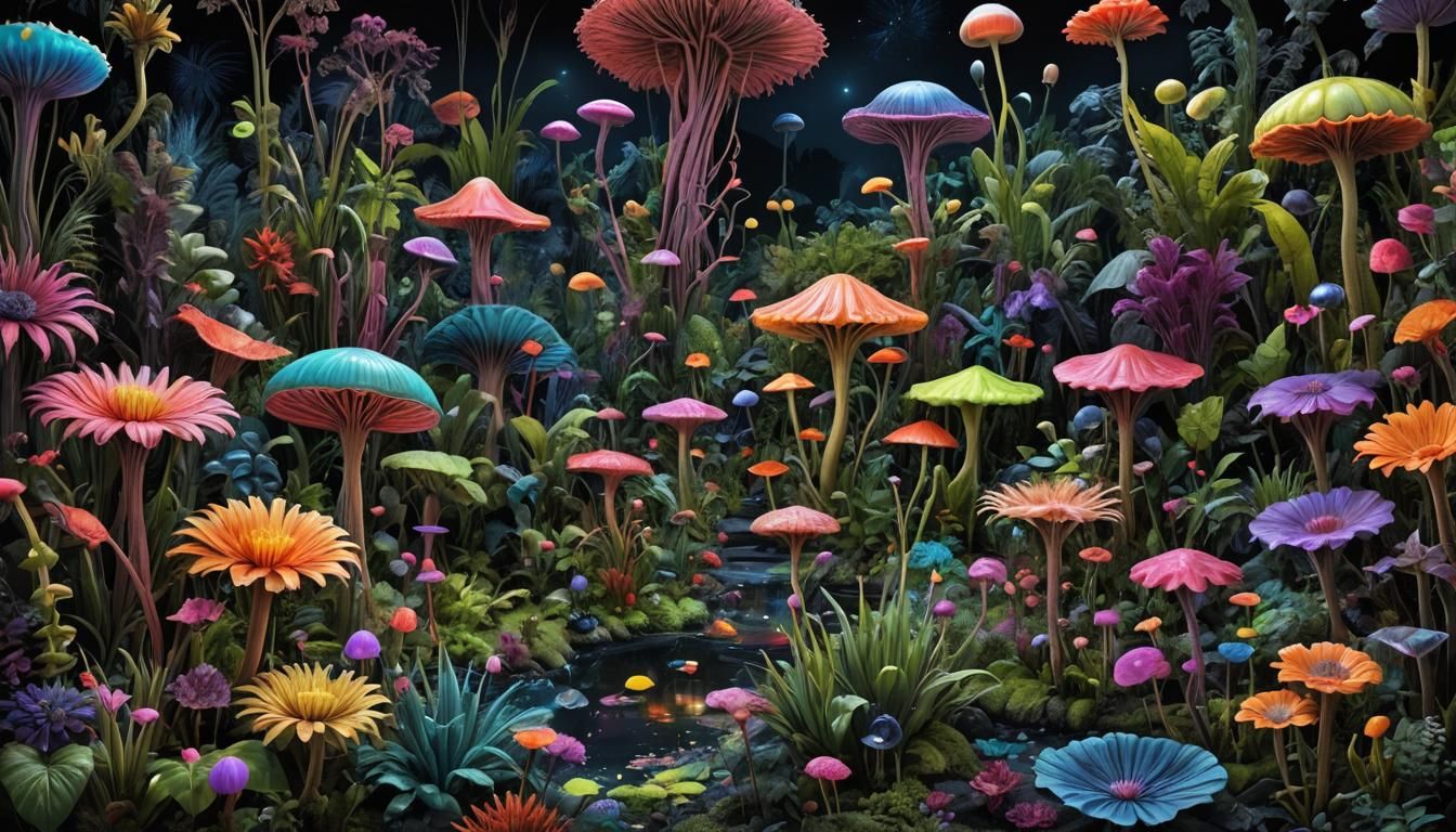 ultra detailed alien garden at night - AI Generated Artwork - NightCafe ...