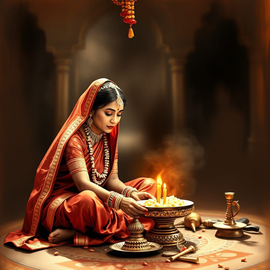 Sanskrit Goddess Queen Radhika Padheria in a Serene Landscap...