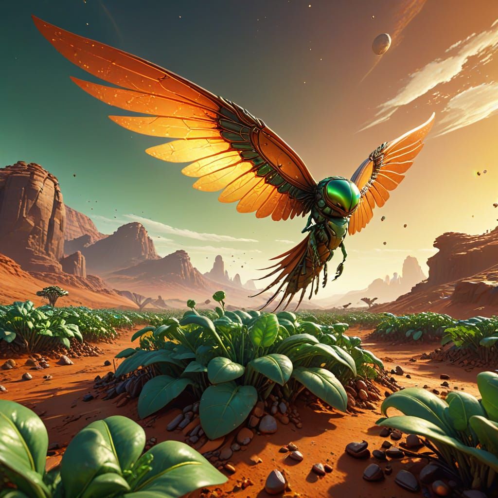 A colony of bean vegetables with wings on planet Mars. They live there.