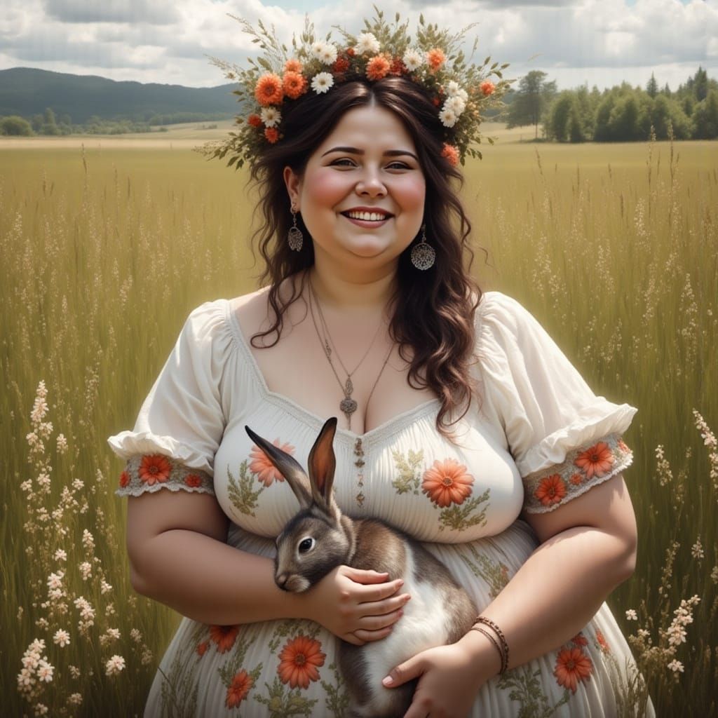Holding a rabbit awkwardly, but cute
