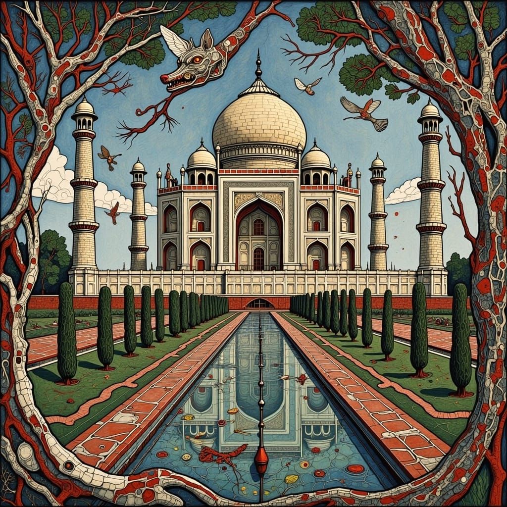 <lora:HELLHOUND HOWL:1.0> Taj Mahal