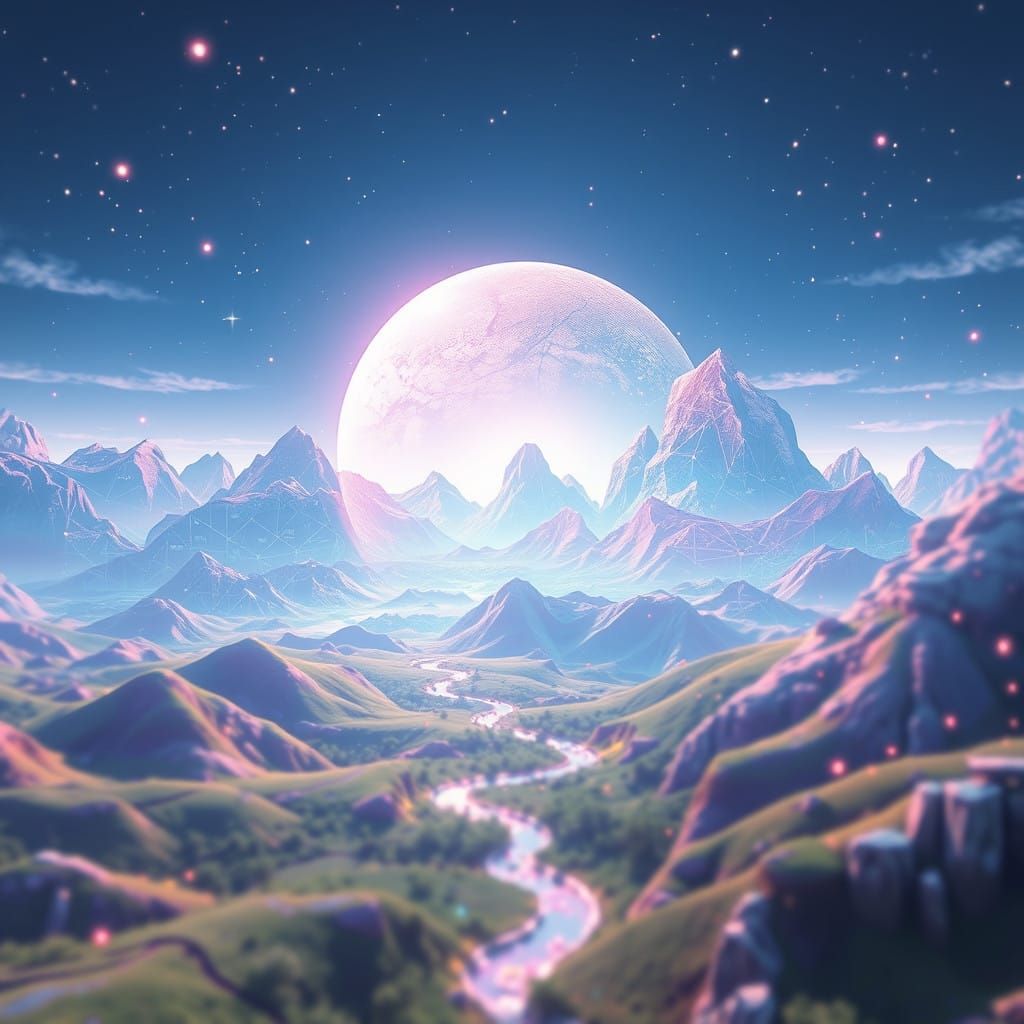 Serenely Futuristic Digital Holographic Landscape