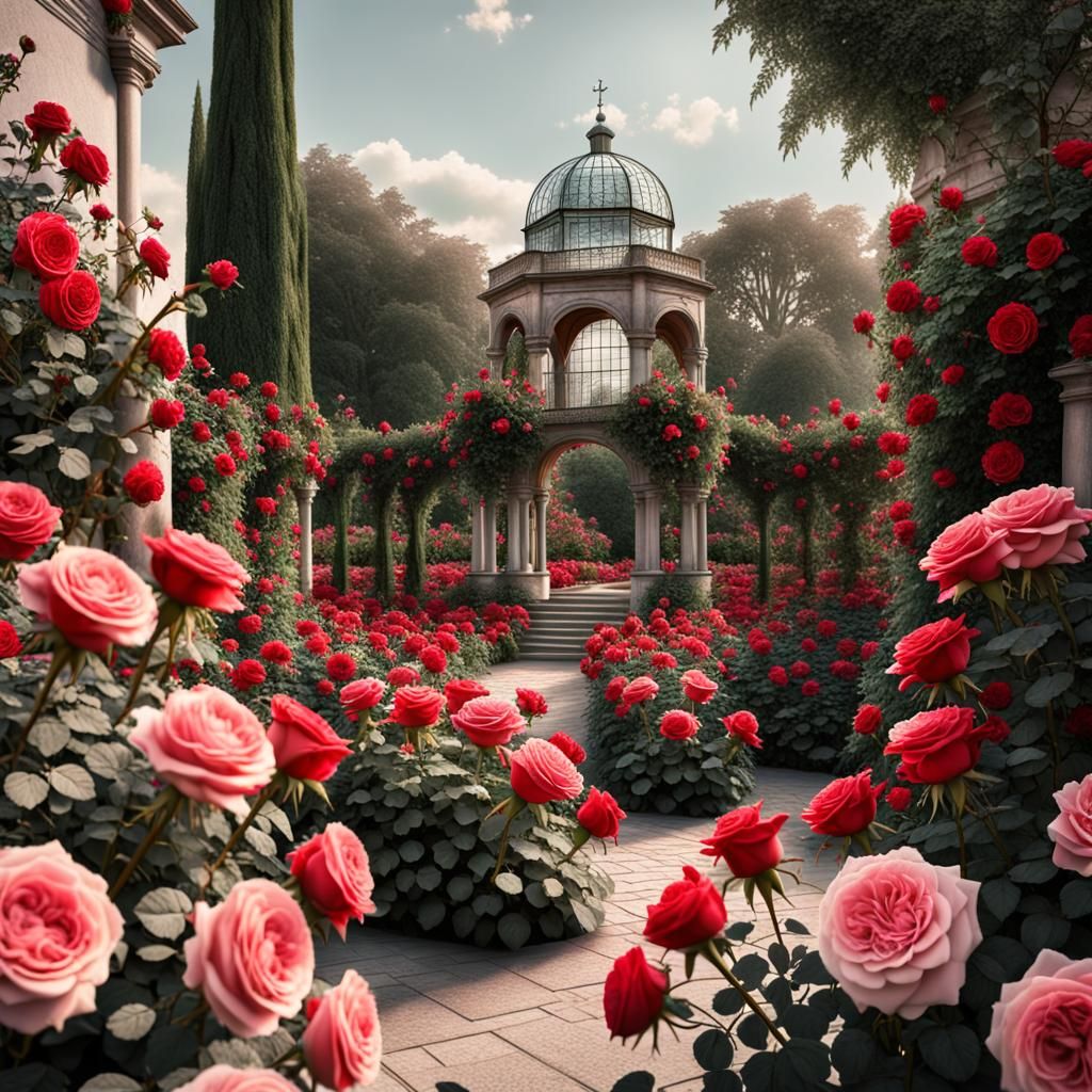 Baroque Rose Garden in Pale Pastel Colors