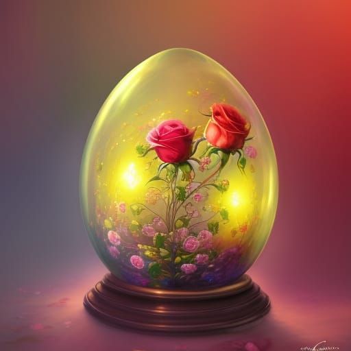 transparent egg in beautiful roses inside , extremely detailed fractal, digital oil painting , detailed ...  by @CaNFeDa