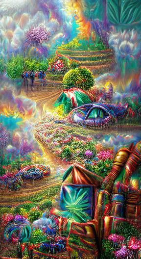 Extremely detailed painting of a DMT vision with bright vibr...