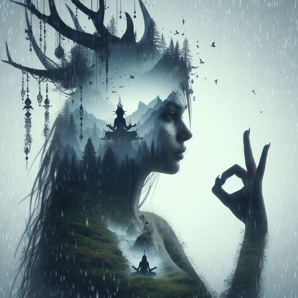double exposure beautiful fantasy DALL-E 3 portrait landscap...