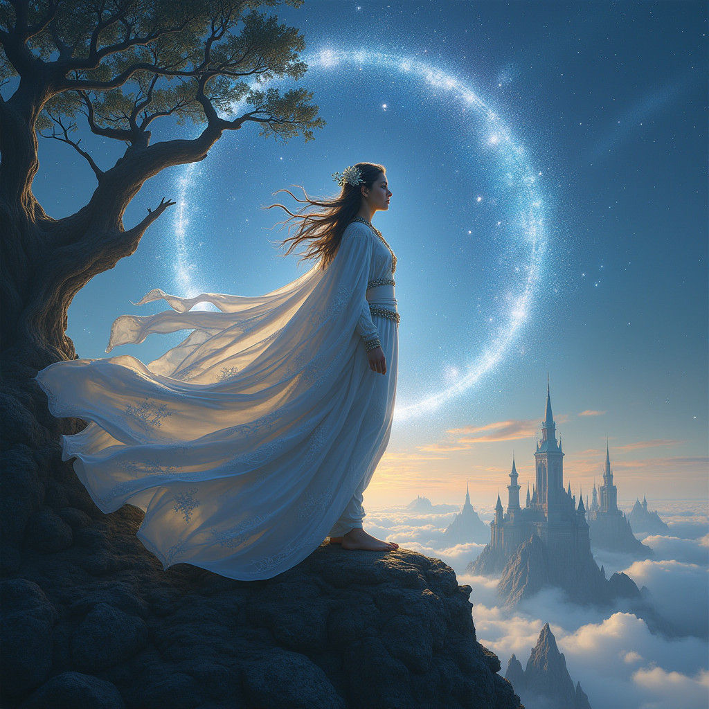 Ethereal Starlight Warrior on Windswept Peak