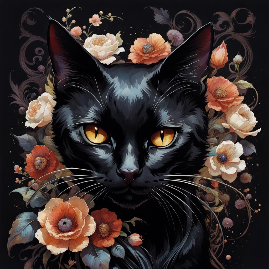 Blossom black Cat - AI Generated Artwork - NightCafe Creator