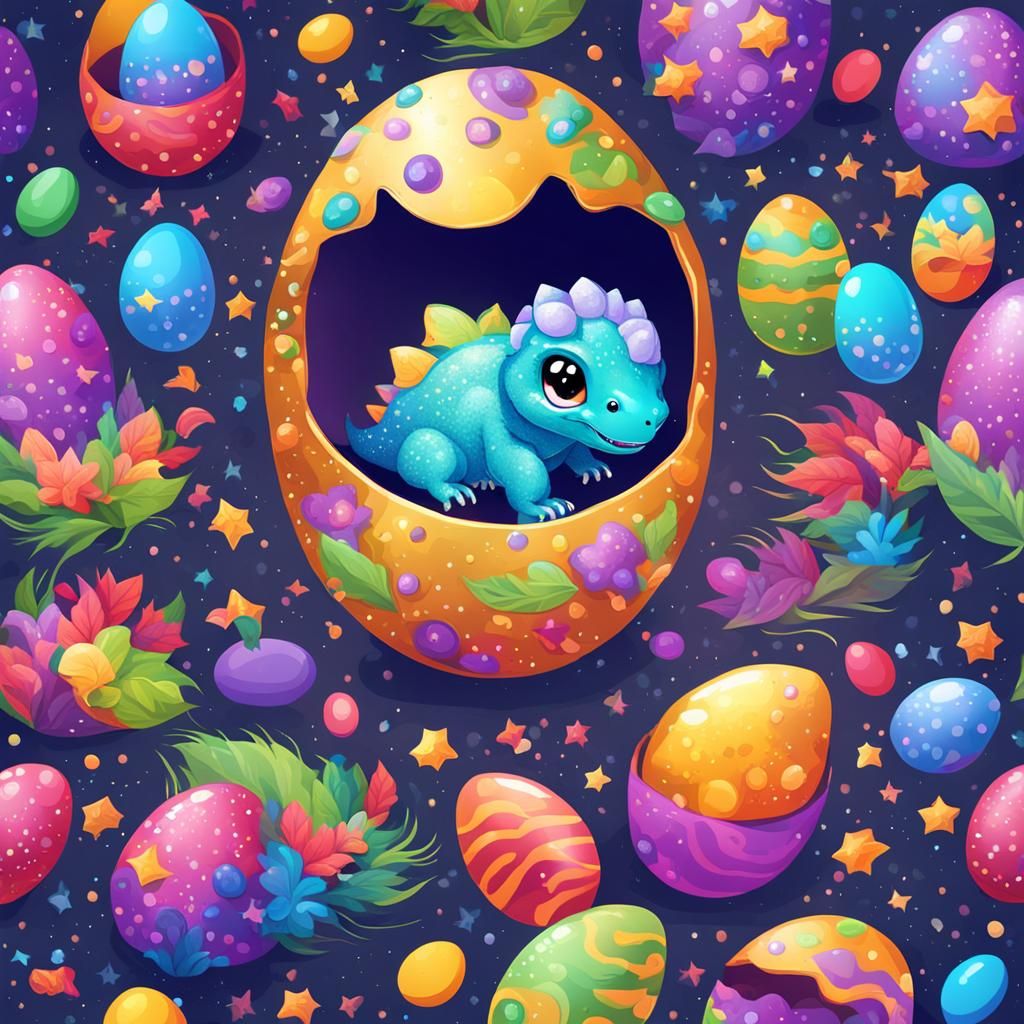 Cute Colorful Dinosaur Hatching From Egg