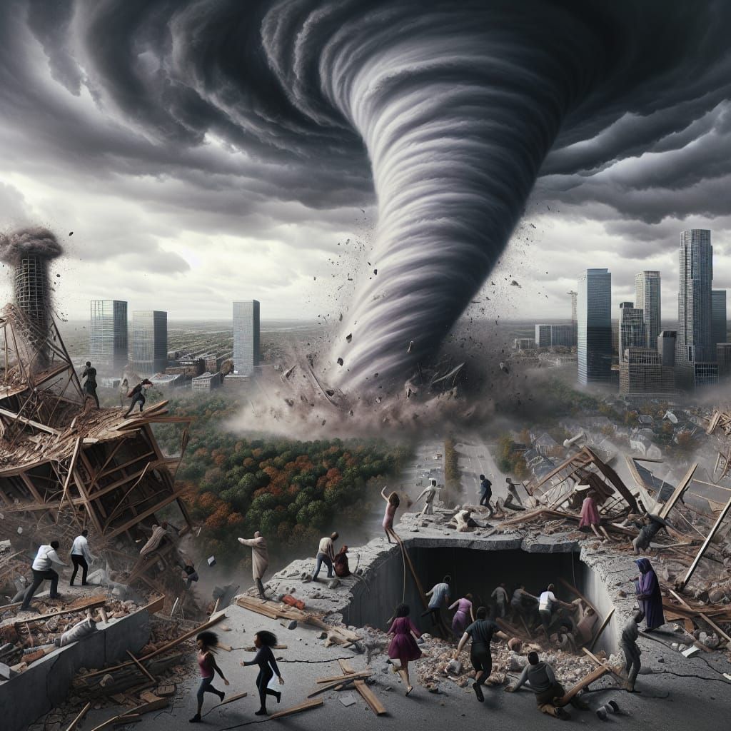  A huge tornado destroys buildings and nature   by @Medi