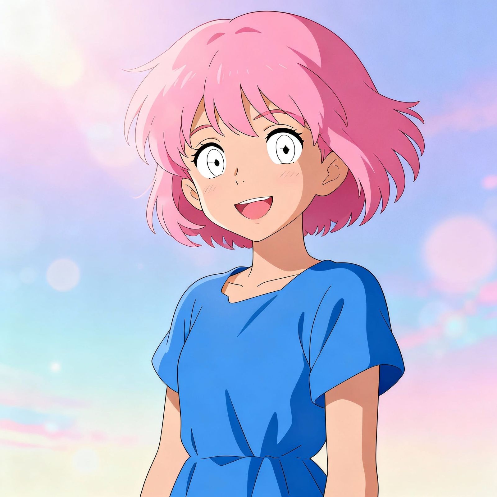Cute Anime Girl with White Eyes and Pink Hair