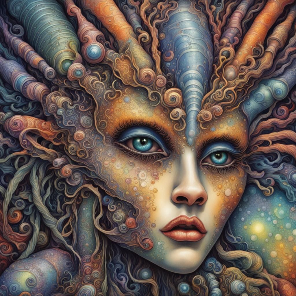 close-up portrait of a Cybernetic Mythical Creature, featuring a ...