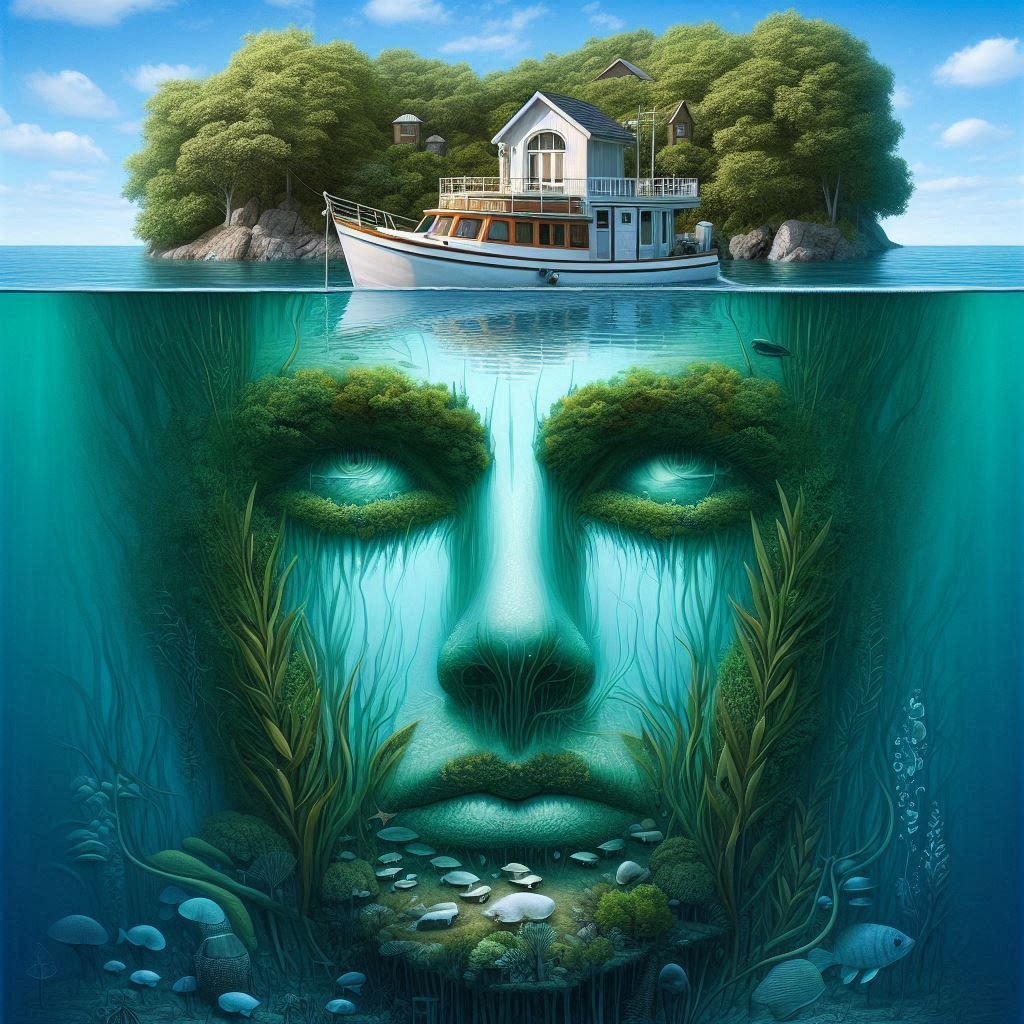 Water portrait double exposure