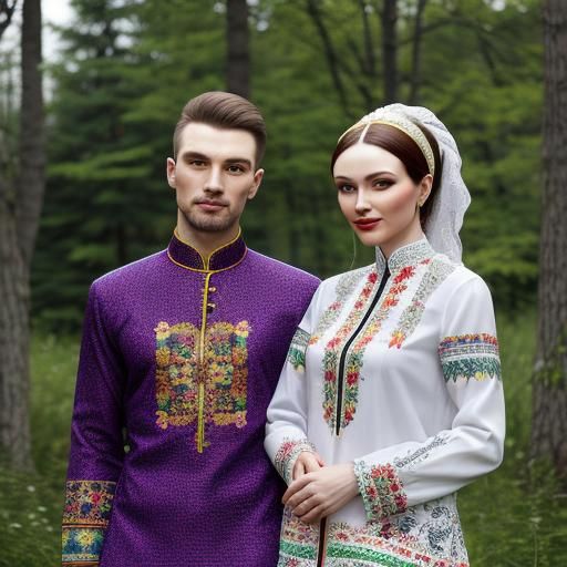 Ukrainian couple dressed with embrodery style clothes