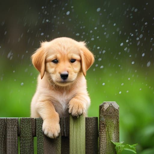 It is raining cute puppies and cute kittens.