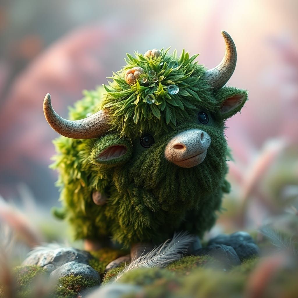 Tiny Highland mossy cow   by @Amara