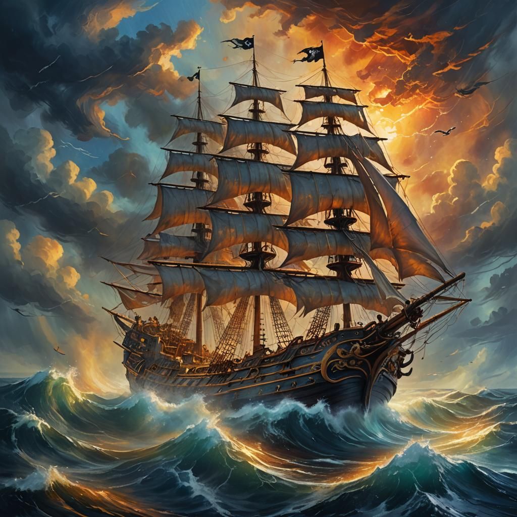 Pirate ship, sailing on the ocean   by @GiantessSpiderGwen