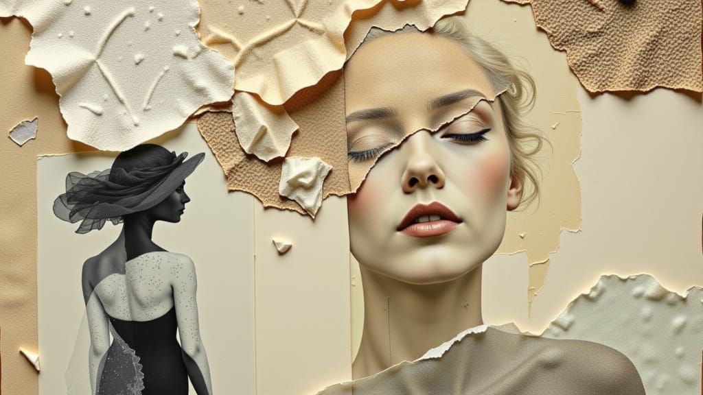 Introspective Veiled Collage: Eileen Agar's use of translucent materials like vellum, acetate, and sheer fabrics layered over more opaque pa...