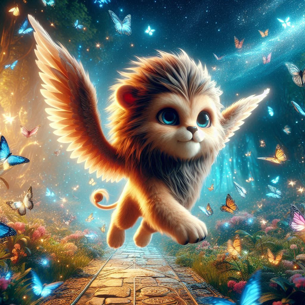 Cute little Griffin in a fantasy forest