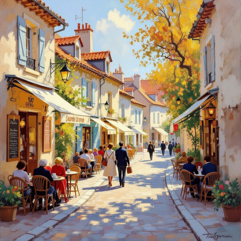 Pastoral French Street Scene in Impressionist Style
