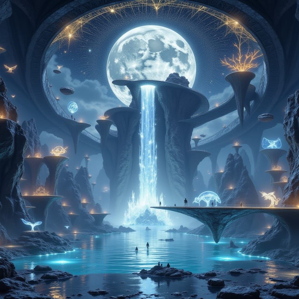 "Moon Lake Resort" - Cosmic Moonscape with Floating Islands