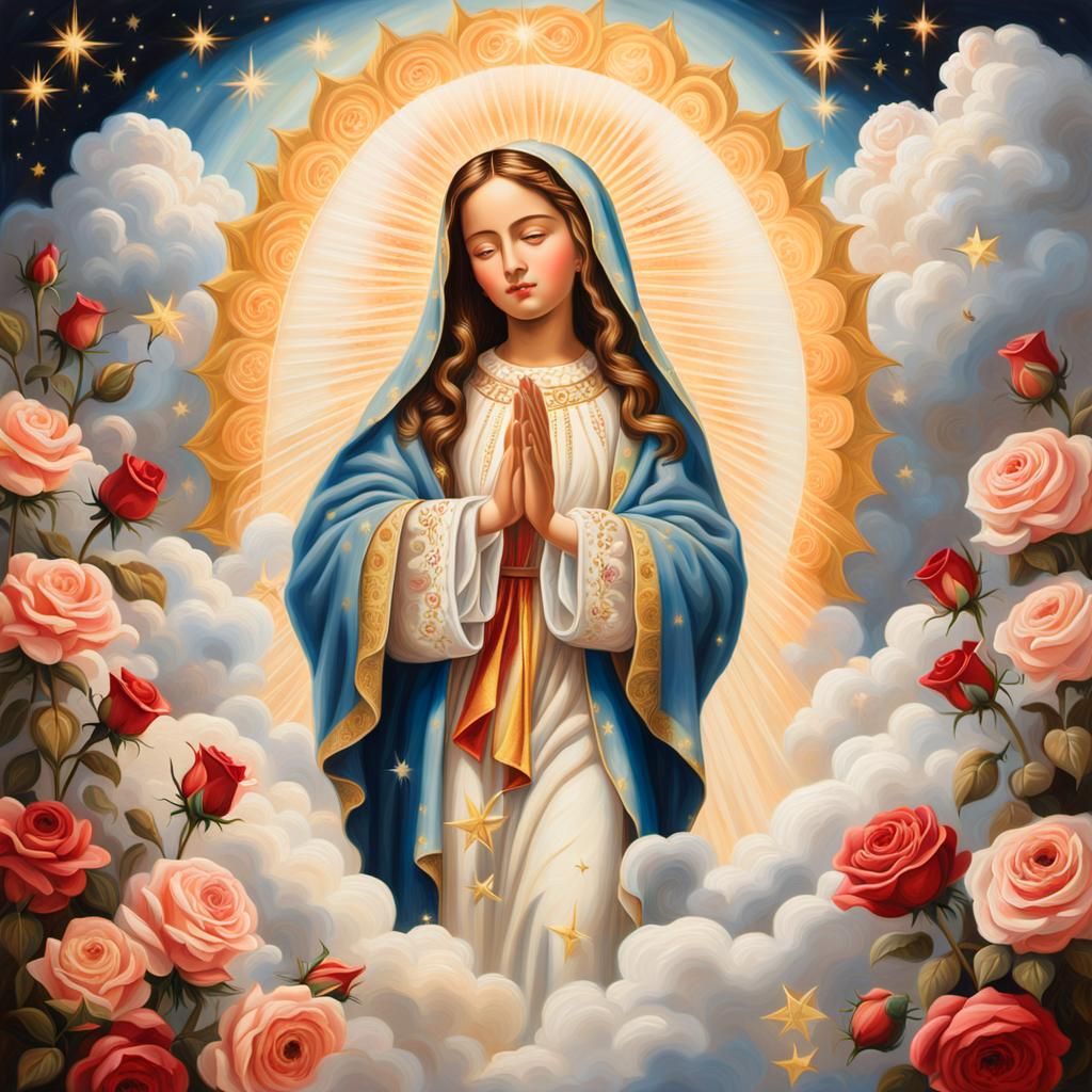 virgen de guadalupe ROSES STARS  full body