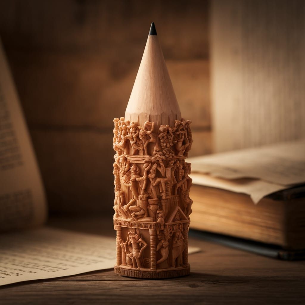 Miniature Wooden Pencil Masterpiece in Ancient Style