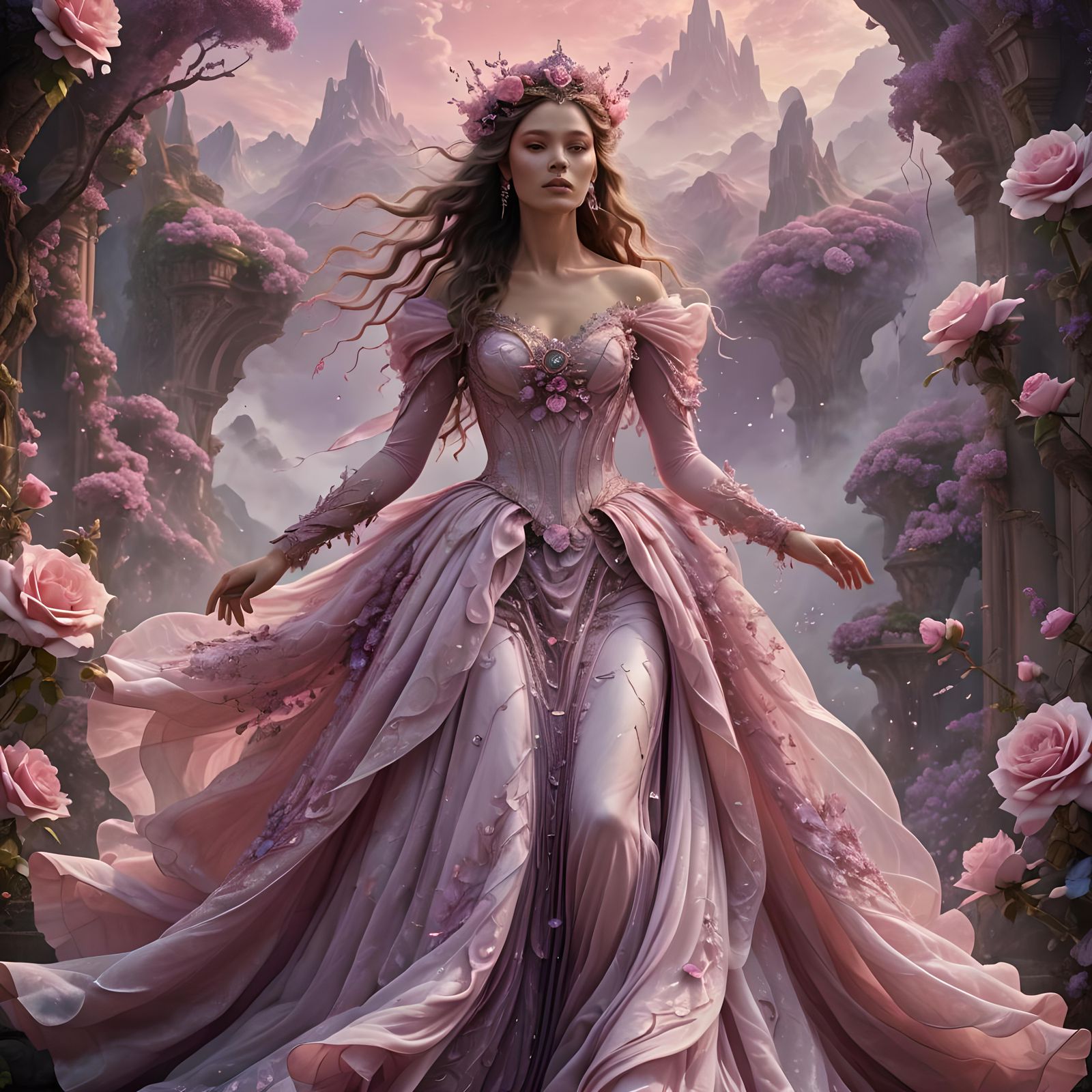 Ethereal Gaia in Fractal Gown: Digital Matte Painting