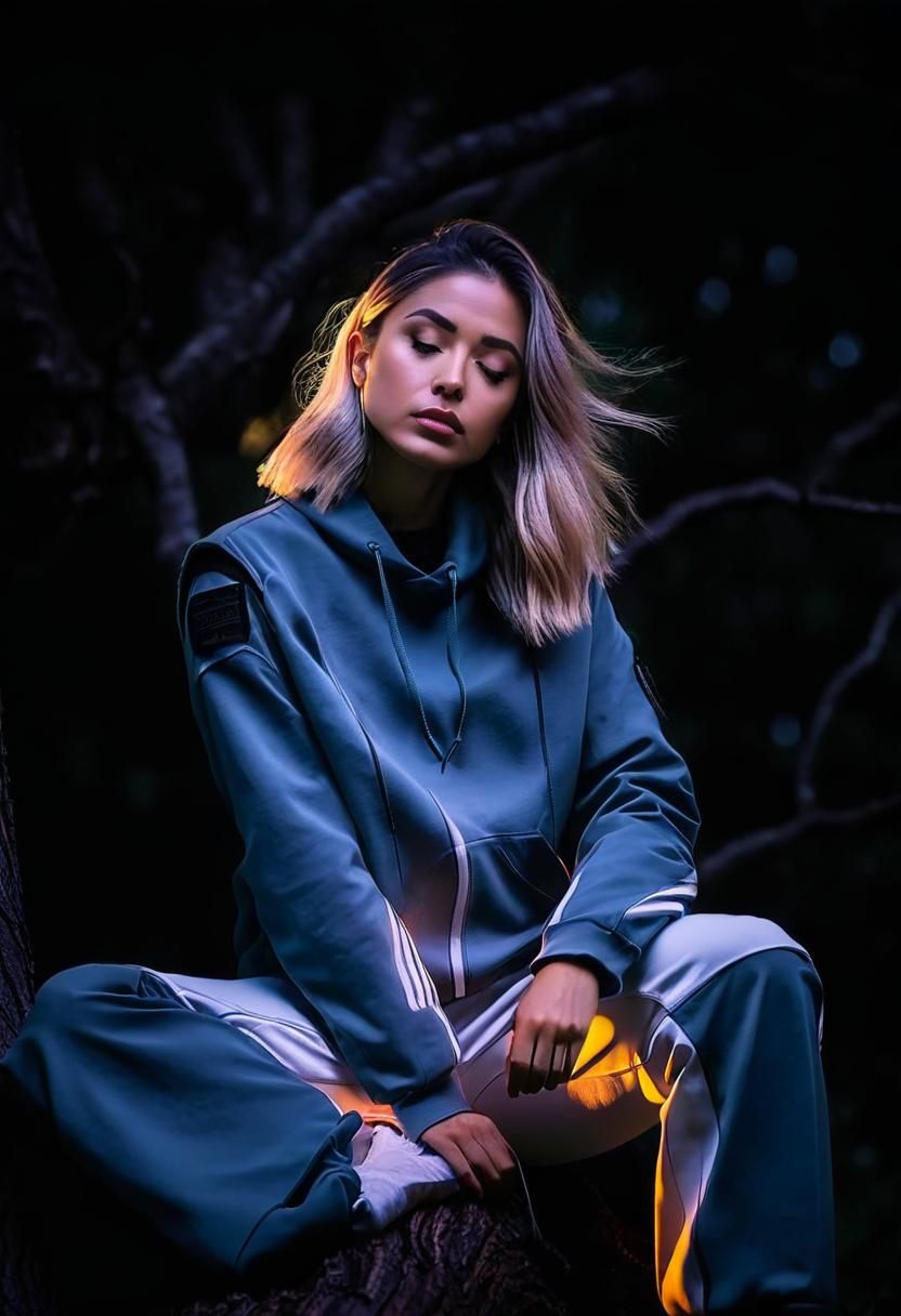 a girl in a deep thought near a tree