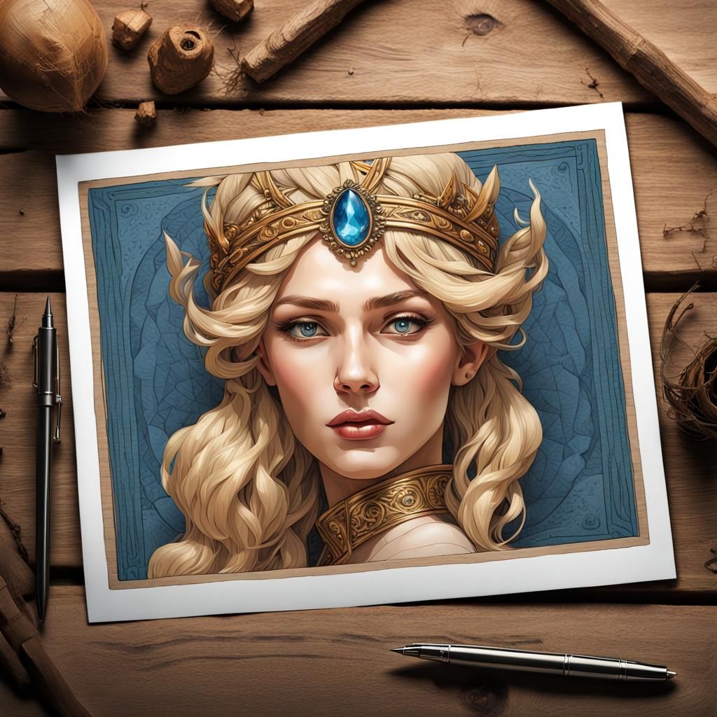 Queen Portrait Postcard in Hyperdetailed Art Style