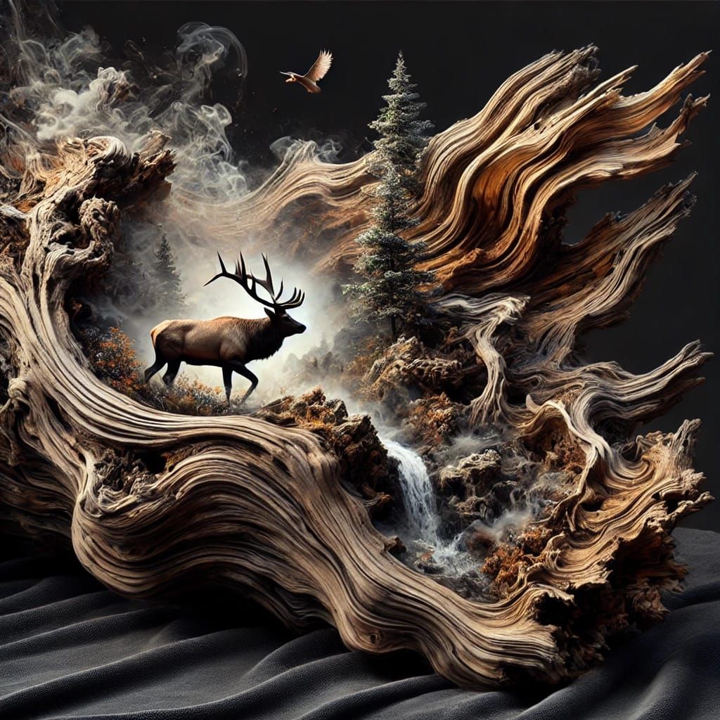 Elk on driftwood