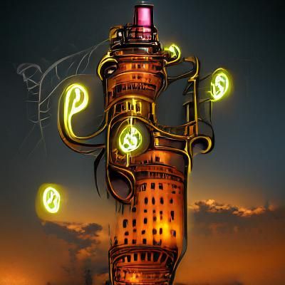 steampunk neon tower