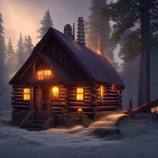 Cozy comfy cabin intricately detailed hyperdetailed volumetric lighting ...