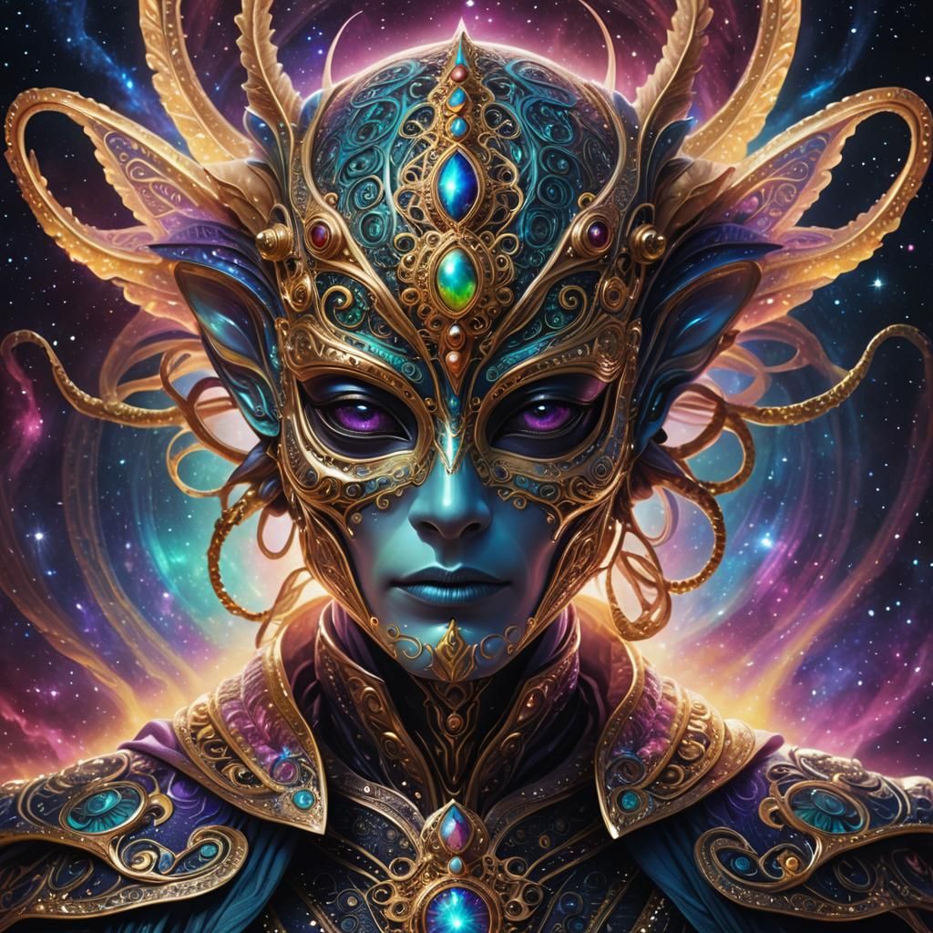 Hypersurreal Alien Portrait with Ornate Mask