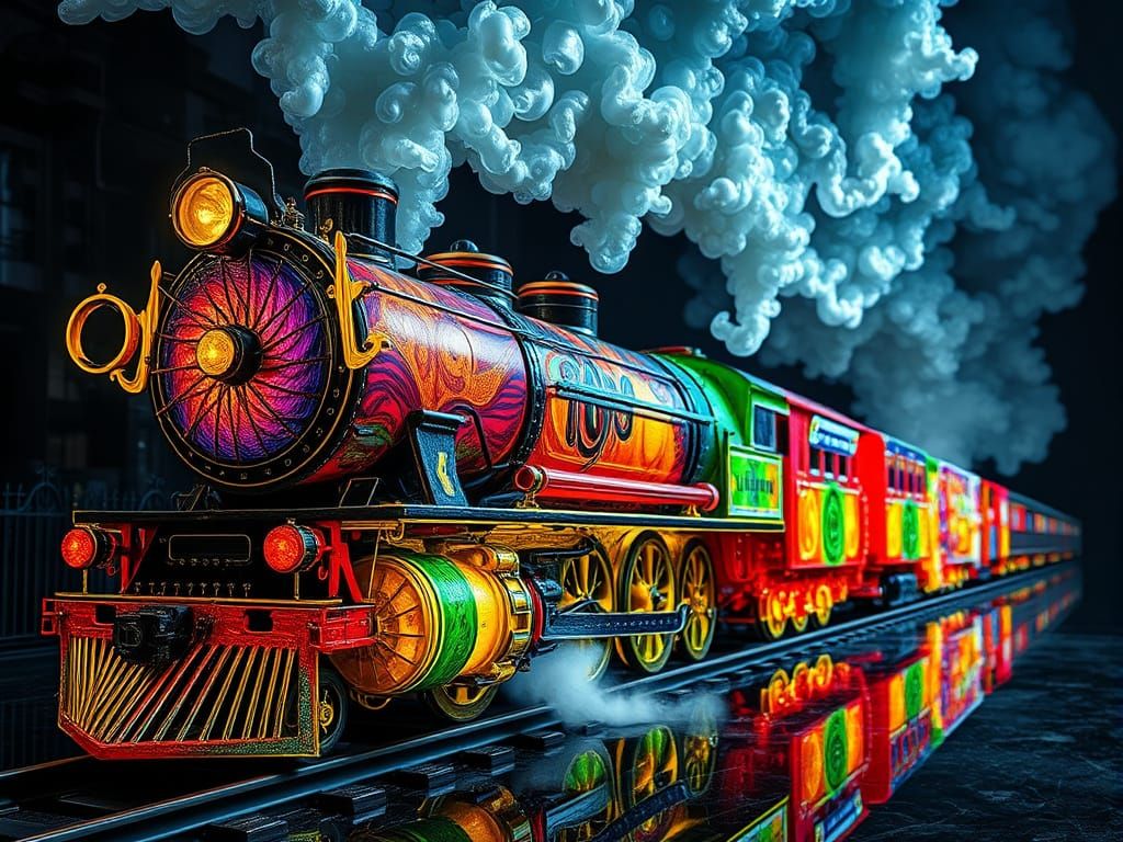 Glass Steam Train Masterpiece in Vibrant Colors
