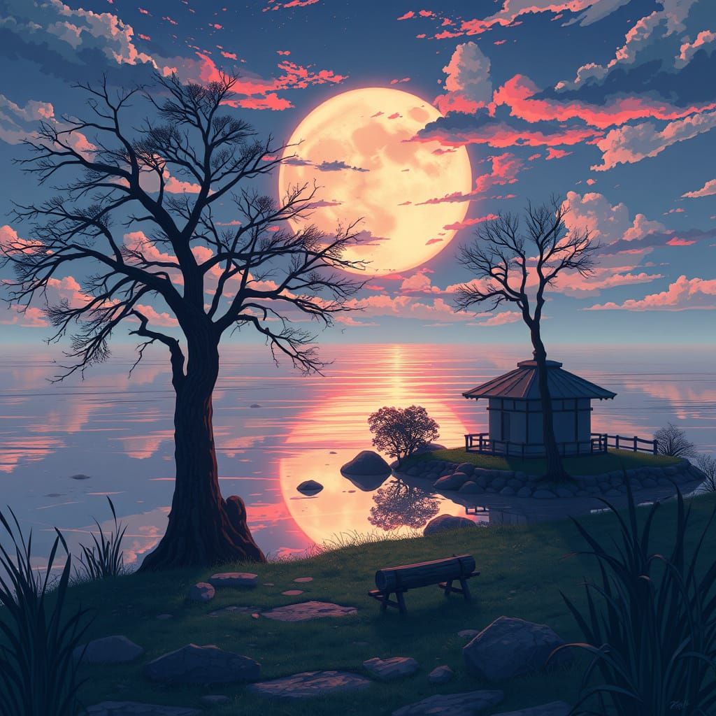 relaxing anime - Tranquil Anime Scene in Vibrant, Flat 2D S...