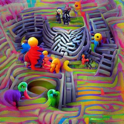 Scene of a labyrinth Maze with Scary Monsters