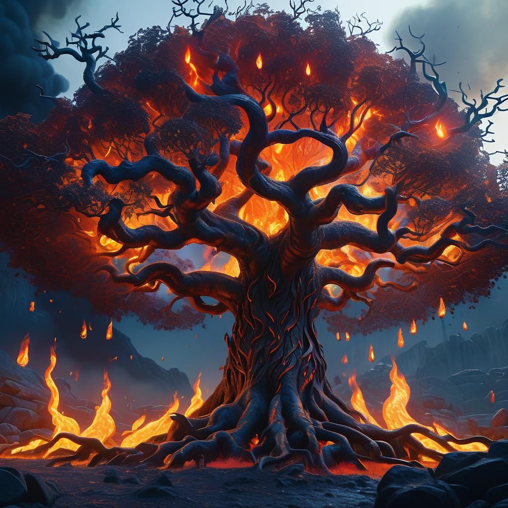The fire tree detailed matte painting, deep color, fantastic...