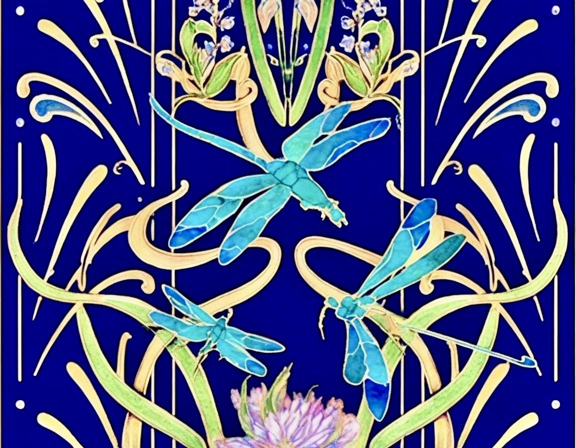 Ceramic tile with dragonflies