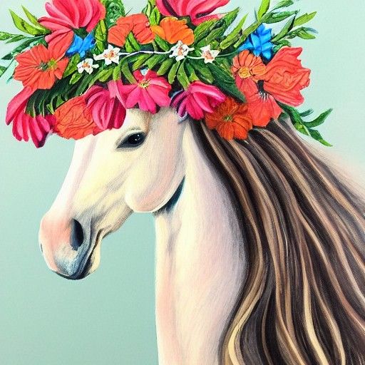 A beautiful horse with a flower crown