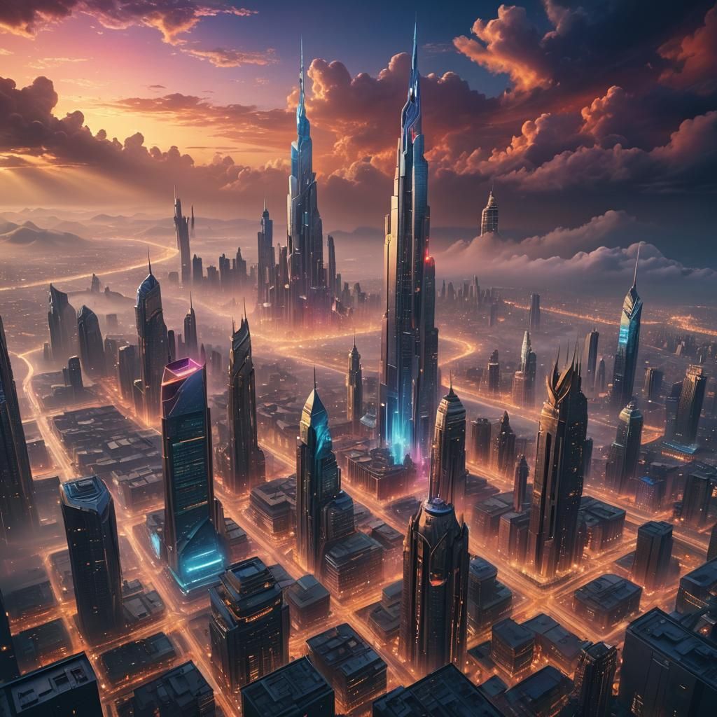 Futuristic Dubai Cityscape with Neon Lights