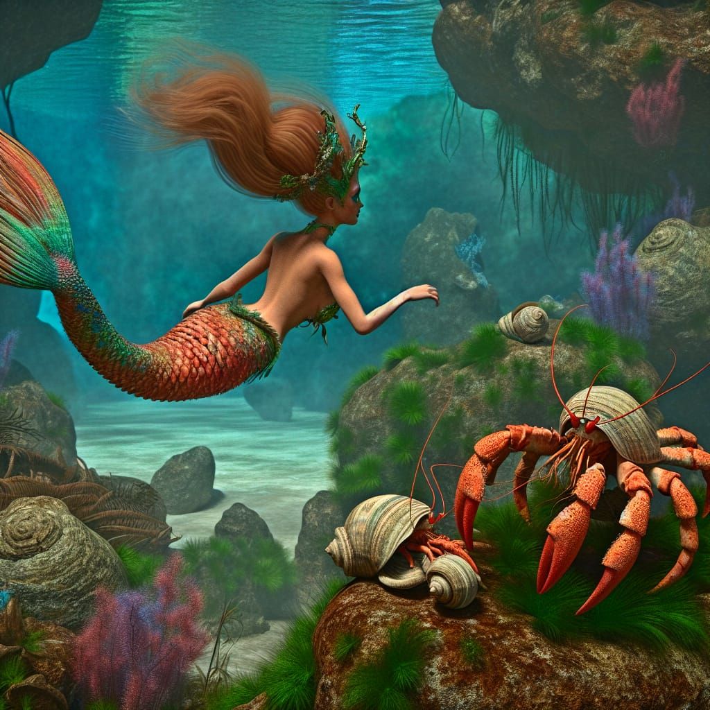 Mermaid with  hermit crabs