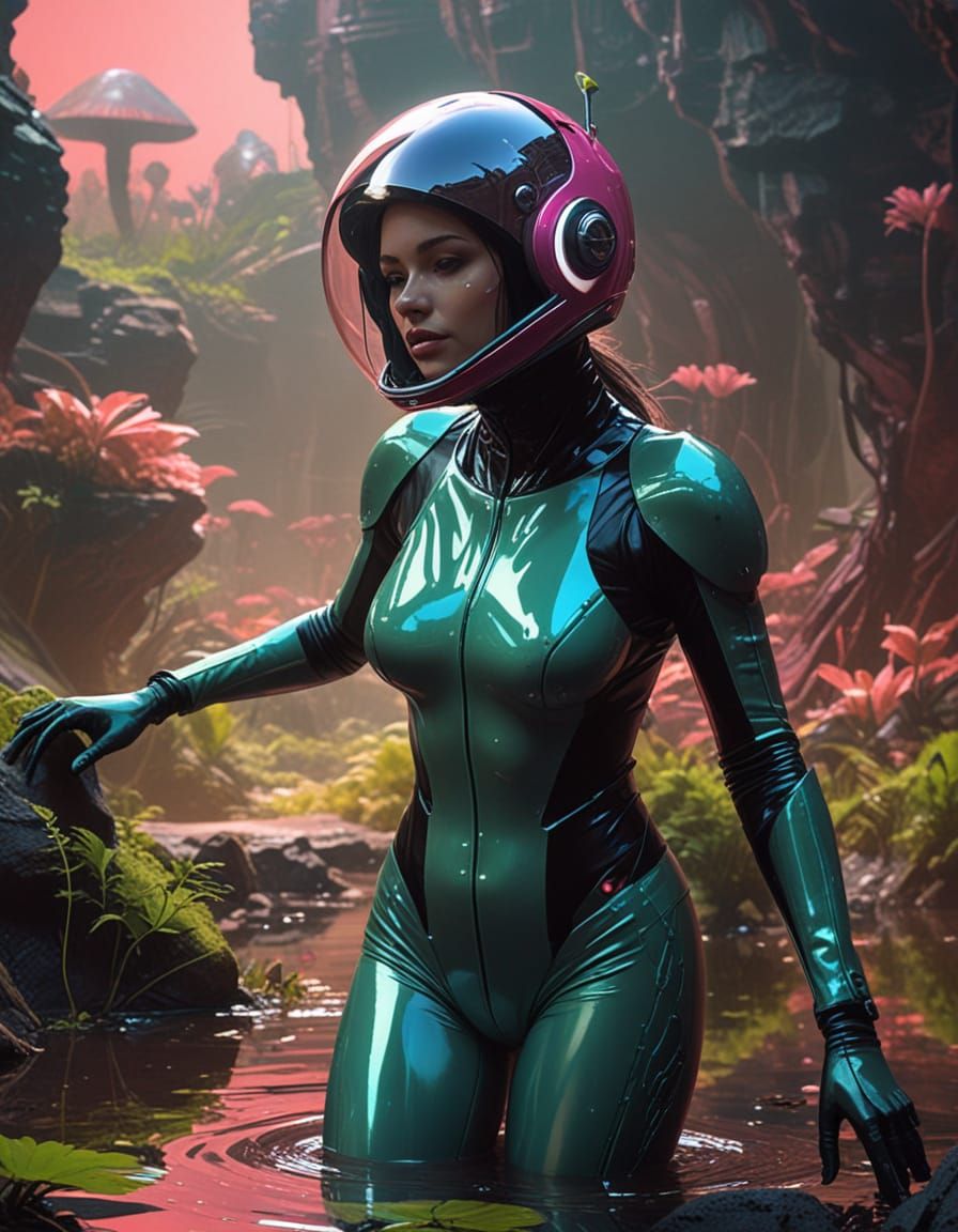 Retro-Futuristic Space-Woman in Hyper-Realistic Sci-Fi Illus...
