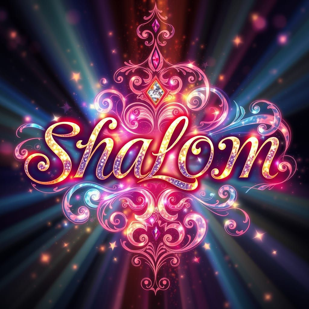 Elegant Shalom in Cursive Script with Vibrant Colors