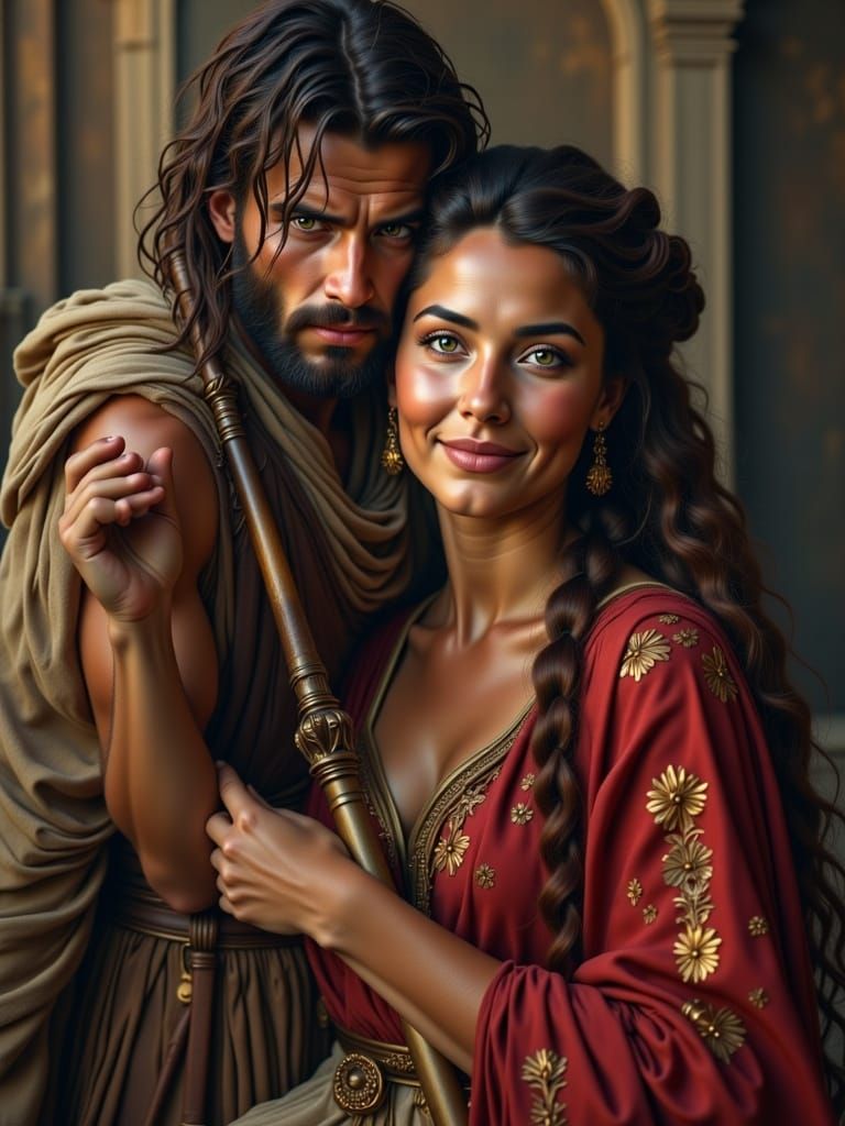 Een oermens met dredlocks boetseert in klei een mooie vrouw. Hij zit zelf onder de klei in de modder, oertijd, grappig Epic cinematic brilli...