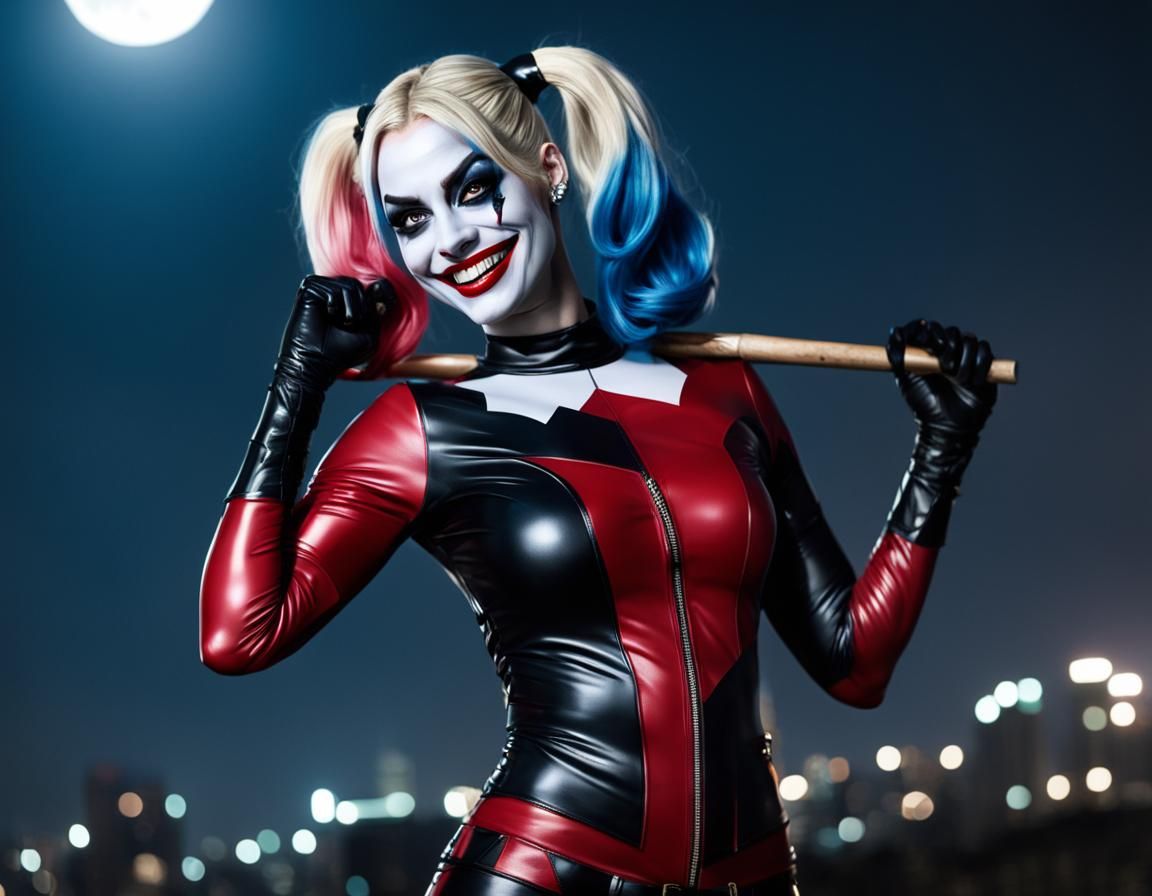 marvel , harley quinn, , hyper realistic , latex clothing , ...