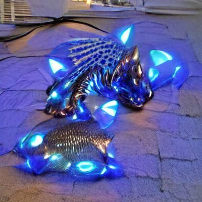 a blue shiny scales ambient light fish dragon glowing cat