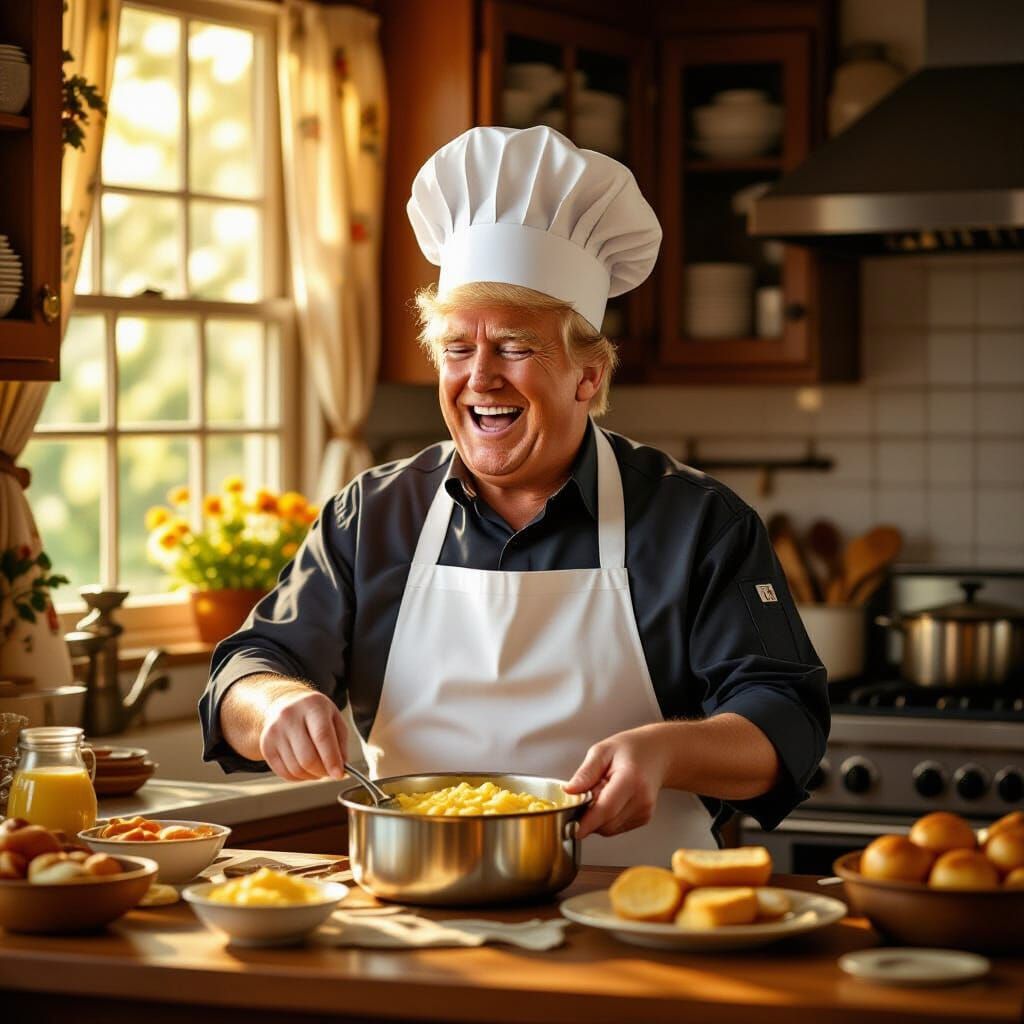 Donald Trump Prepares Shabbat Cholent in Whimsical Kitchen