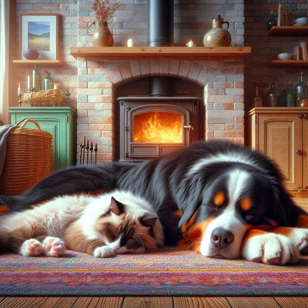 Siamese Cat and Bernese mountain dog